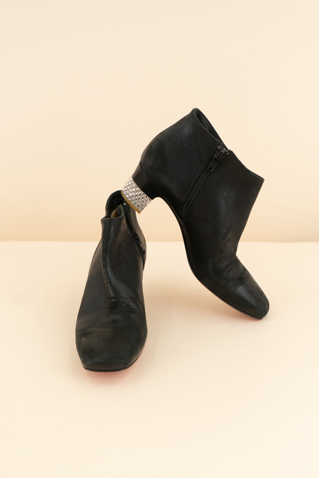 christian louboutin black leather rhinestone heel booties (36.5 / US 6-6.5; retail $800)
