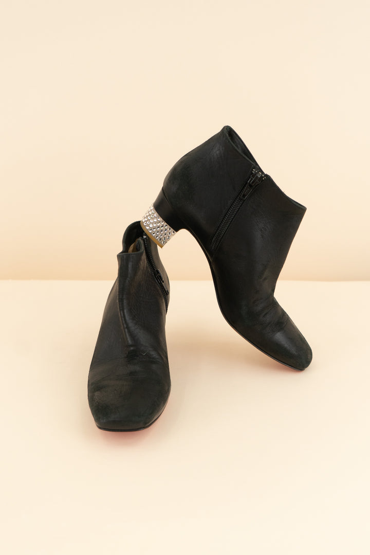 christian louboutin black leather rhinestone heel booties (36.5 / US 6-6.5; retail $800)