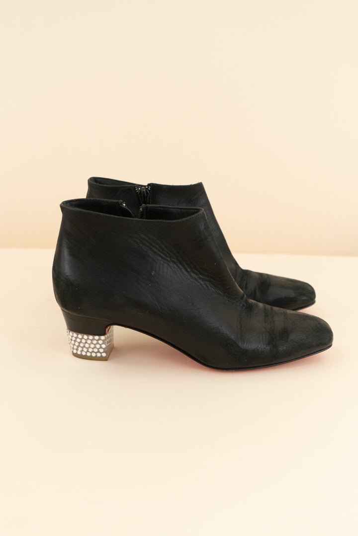 christian louboutin black leather rhinestone heel booties (36.5 / US 6-6.5; retail $800)