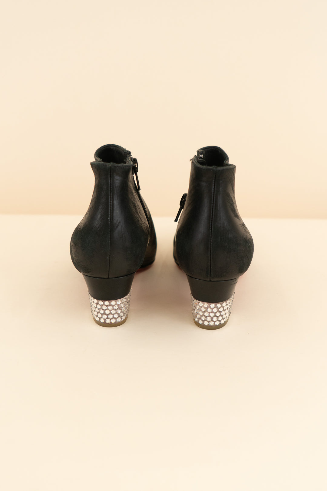 christian louboutin black leather rhinestone heel booties (36.5 / US 6-6.5; retail $800)