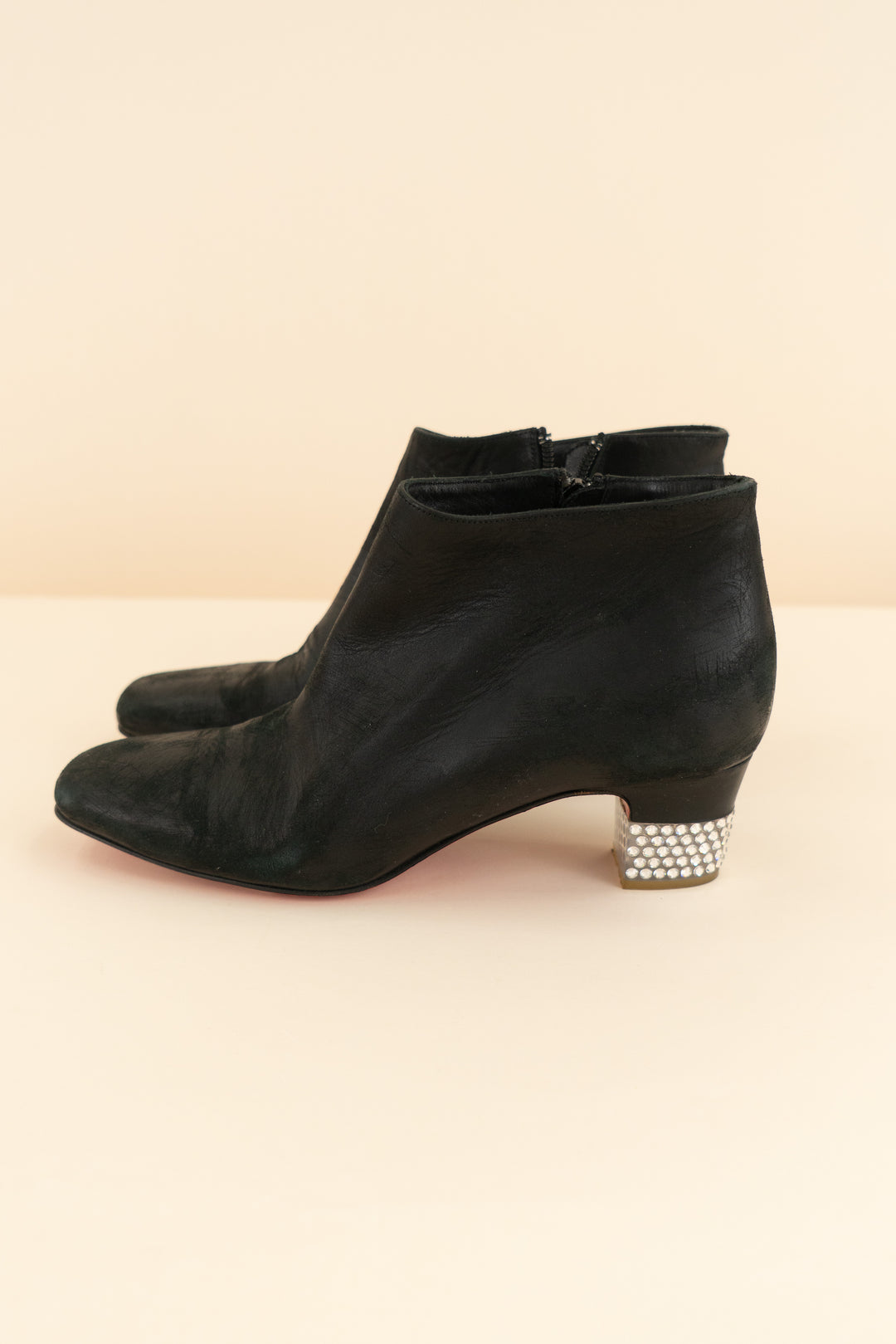 christian louboutin black leather rhinestone heel booties (36.5 / US 6-6.5; retail $800)