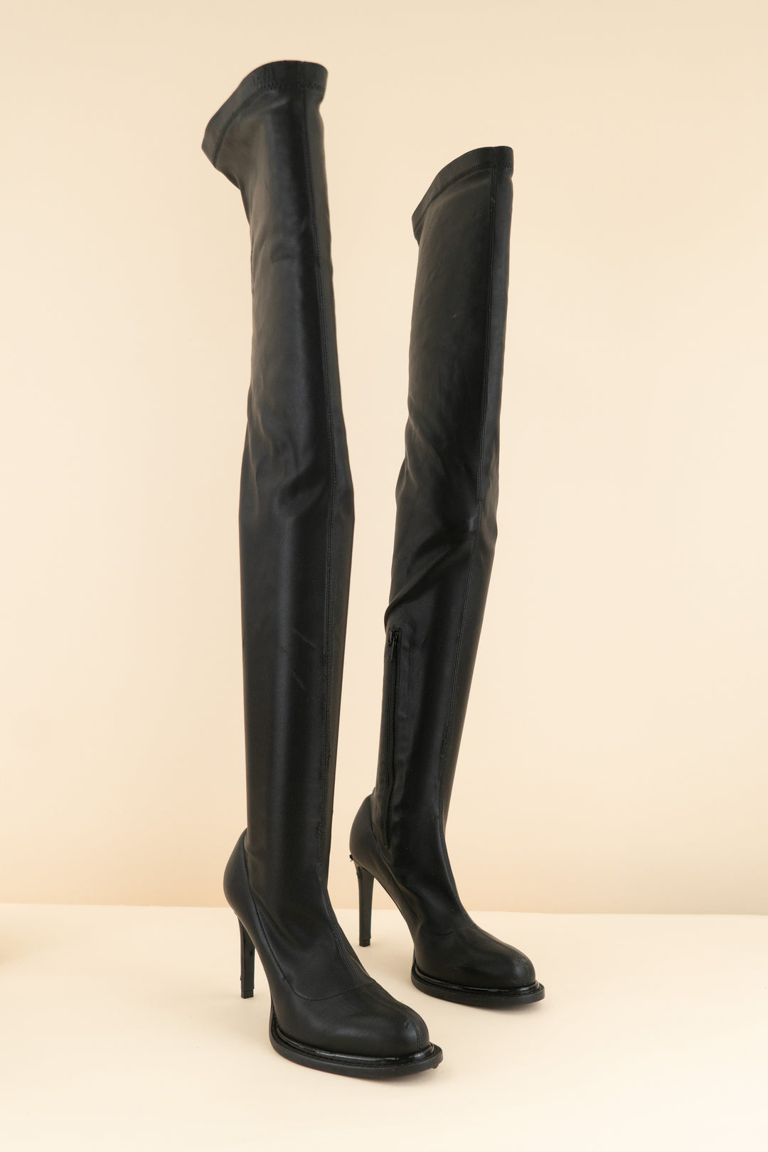 stella mccartney black leather thigh high heel boots (36; retail $1,145)
