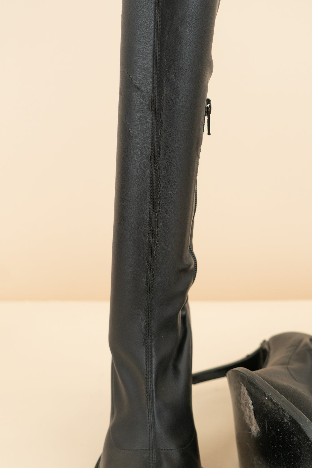 stella mccartney black leather thigh high heel boots (36; retail $1,145)