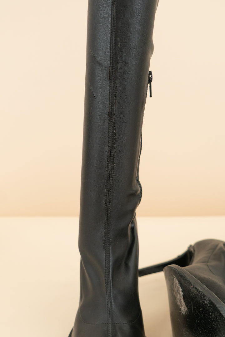 stella mccartney black leather thigh high heel boots (36; retail $1,145)