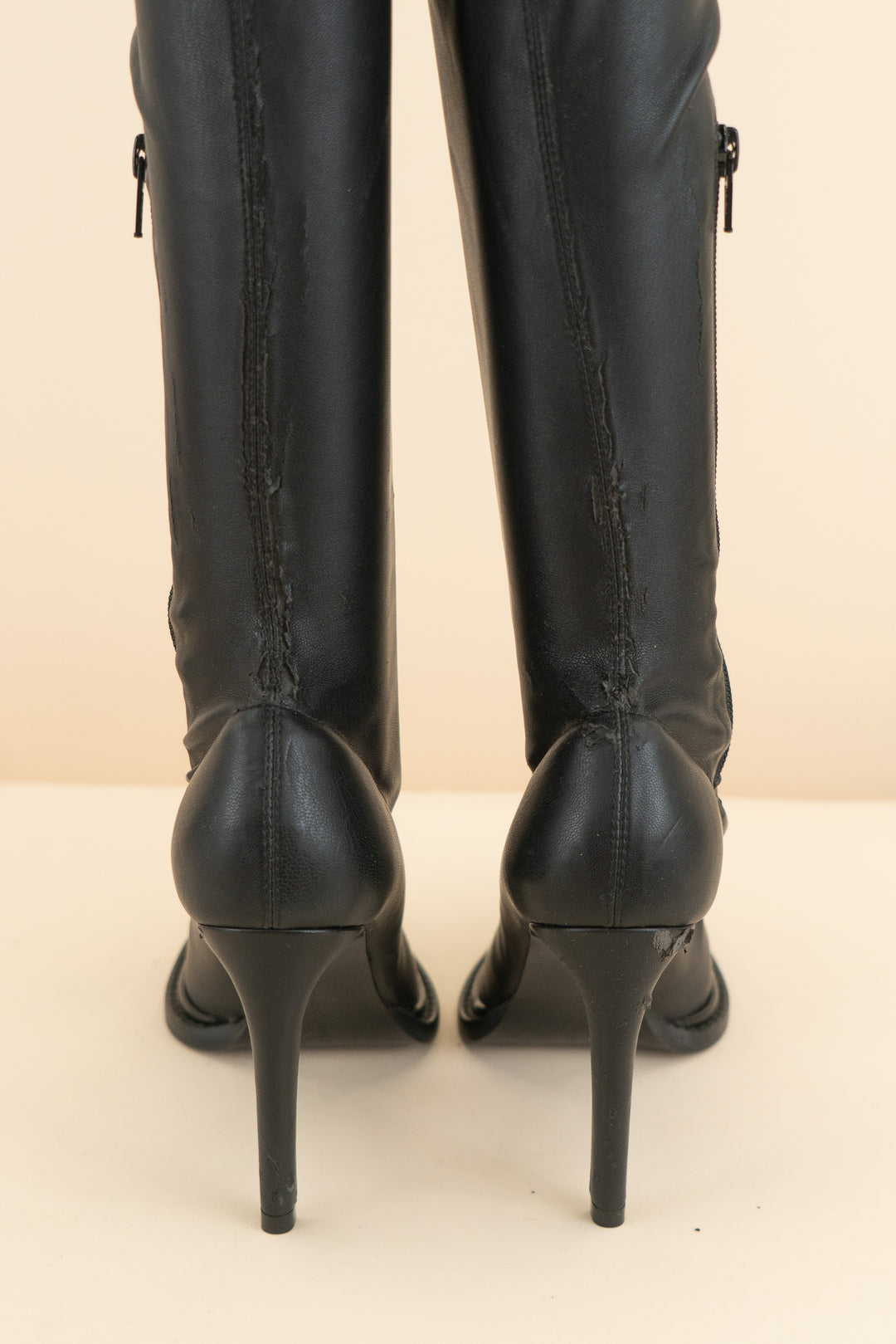 stella mccartney black leather thigh high heel boots (36; retail $1,145)