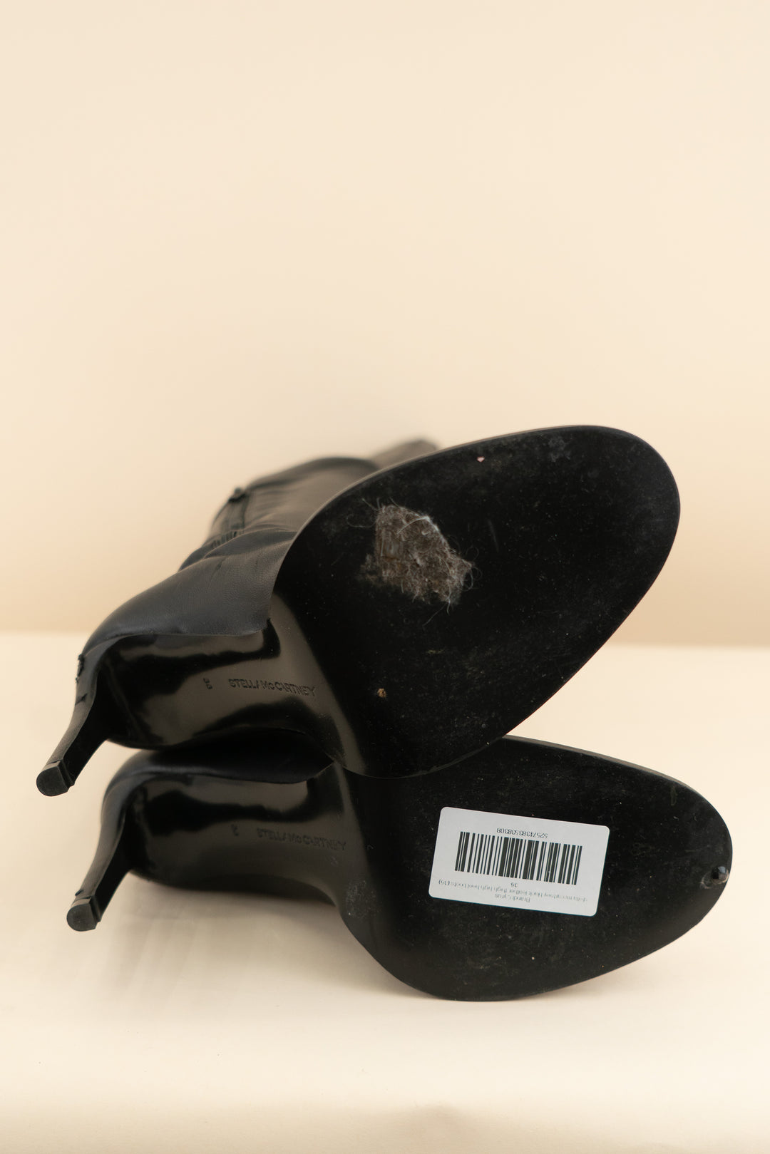 stella mccartney black leather thigh high heel boots (36; retail $1,145)