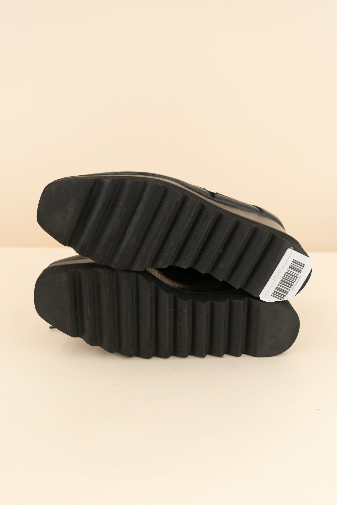 stella mccartney black leather star platform loafers (37/ US 6.5-7; retail $990)