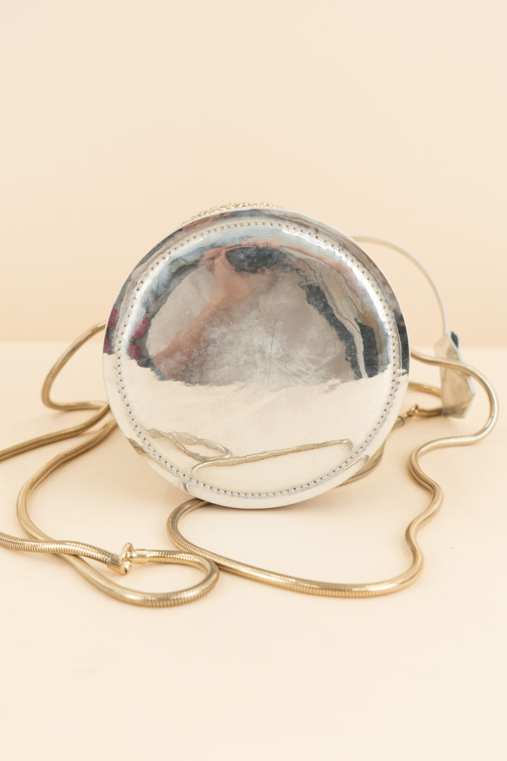 salar milano silver and gold metallic bucket bag with chains