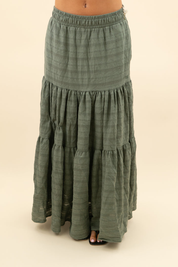 albion sage green floral embroidered ruffle skirt nwt (s; retail $72)
