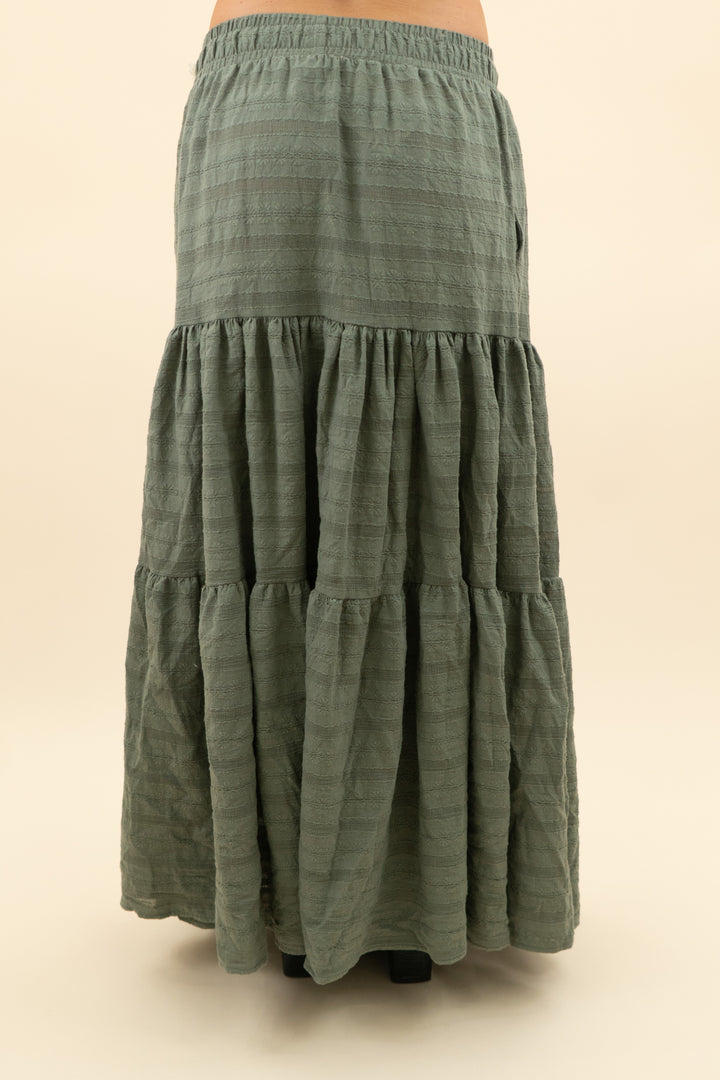 albion sage green floral embroidered ruffle skirt nwt (s; retail $72)