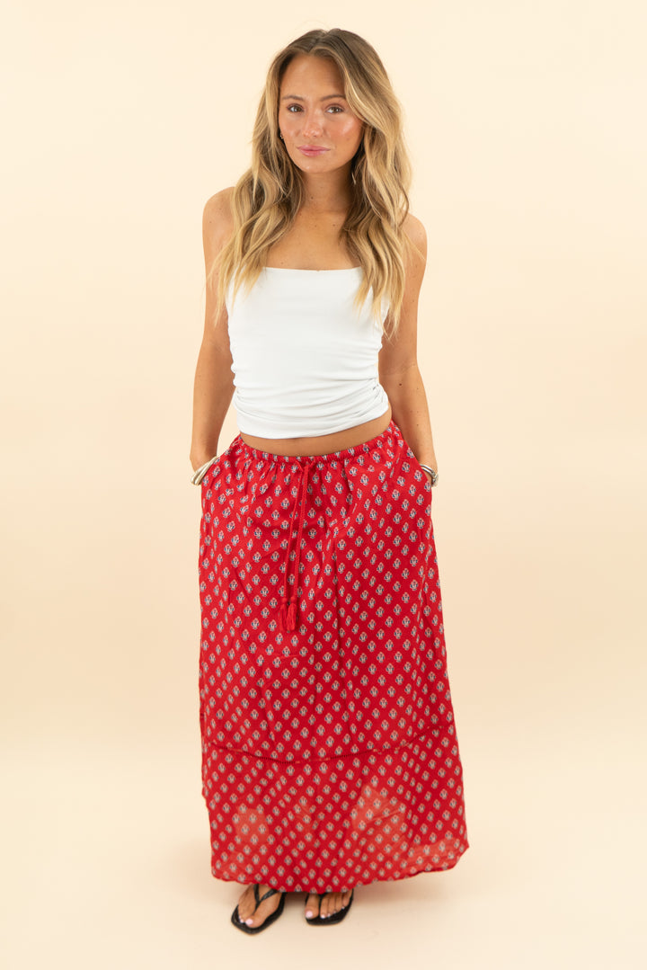 universal threads red floral maxi skirt (xs; retail $25)