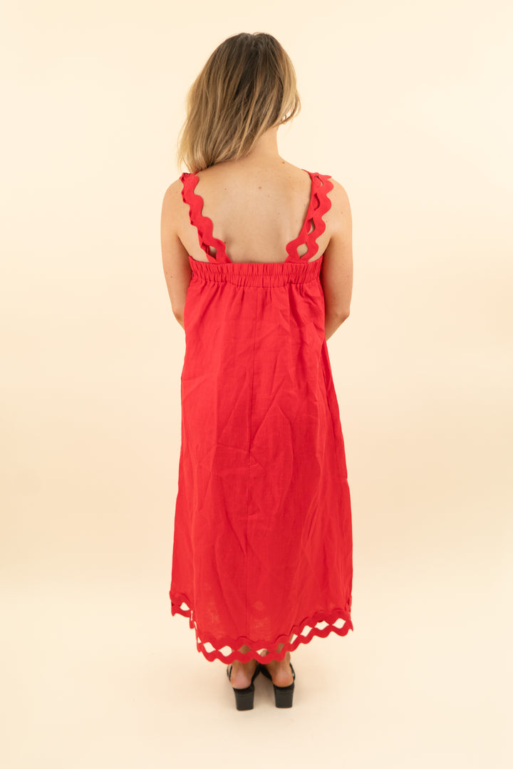 tuckernuck red linen ellis midi dress (xs; retail $268)