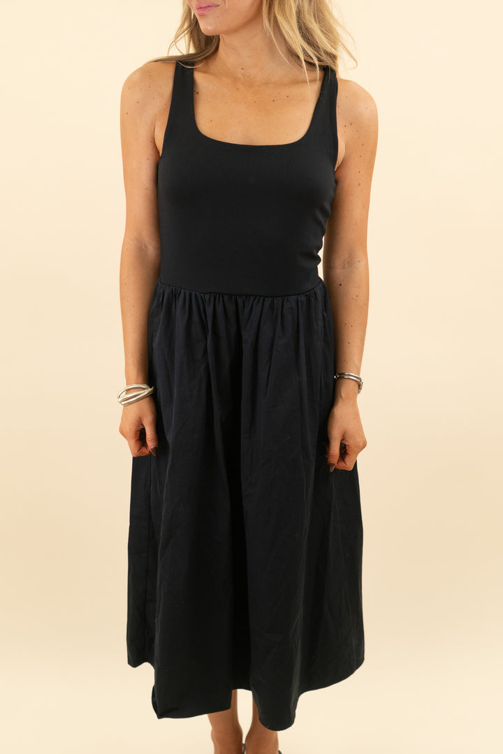 spanx black tank midi flare dress (s; retail $138)