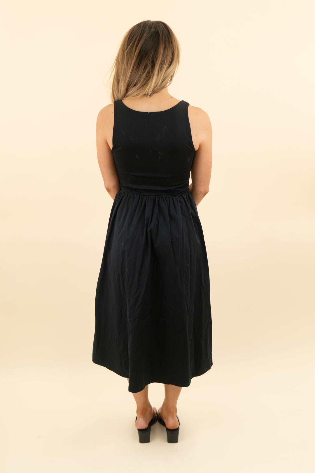 spanx black tank midi flare dress (s; retail $138)