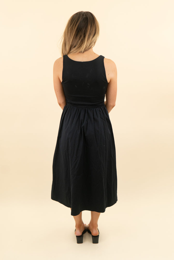 spanx black tank midi flare dress (s; retail $138)