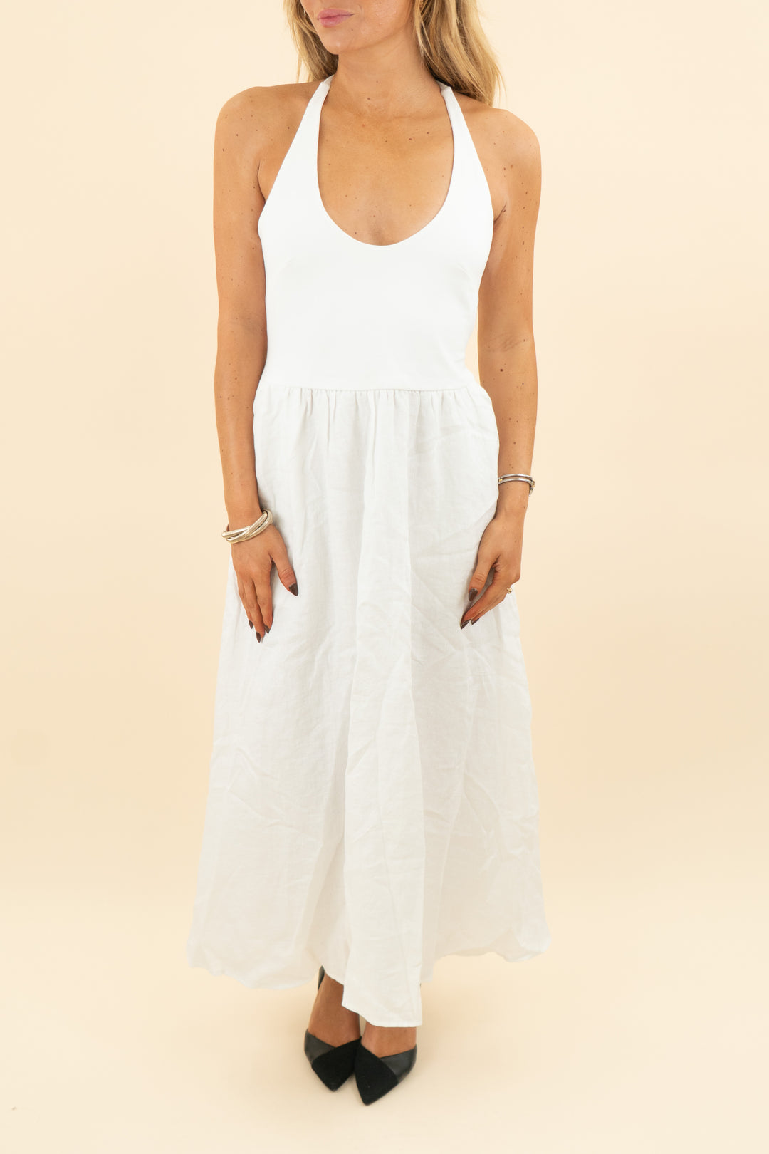 j. crew white linen halter top midi dress nwt (xs; retail $148)