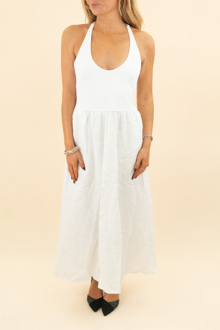 j. crew white linen halter top midi dress nwt (xs; retail $148)