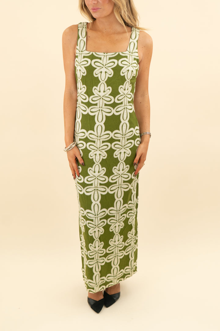 avara green and cream floral maxi dress (xs; retail $98)