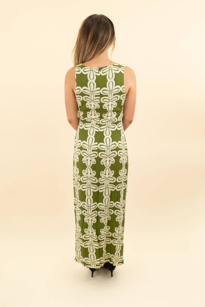 avara green and cream floral maxi dress (xs; retail $98)