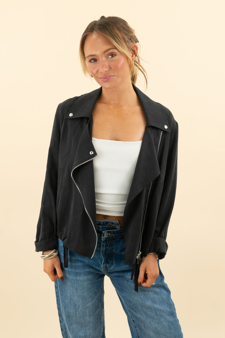 allsaints black canvas zip up jacket (s; retail $399)