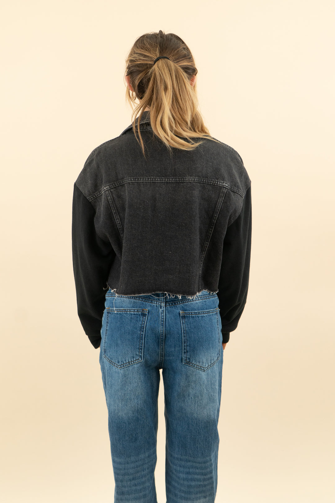 allsaints black cropped denim jacket (xs; retail $269)
