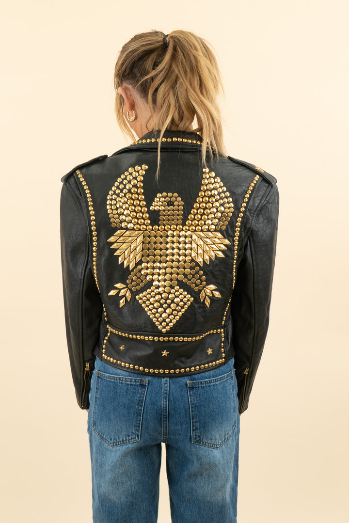cache vintage black studded leather jacket (m; retail $325)
