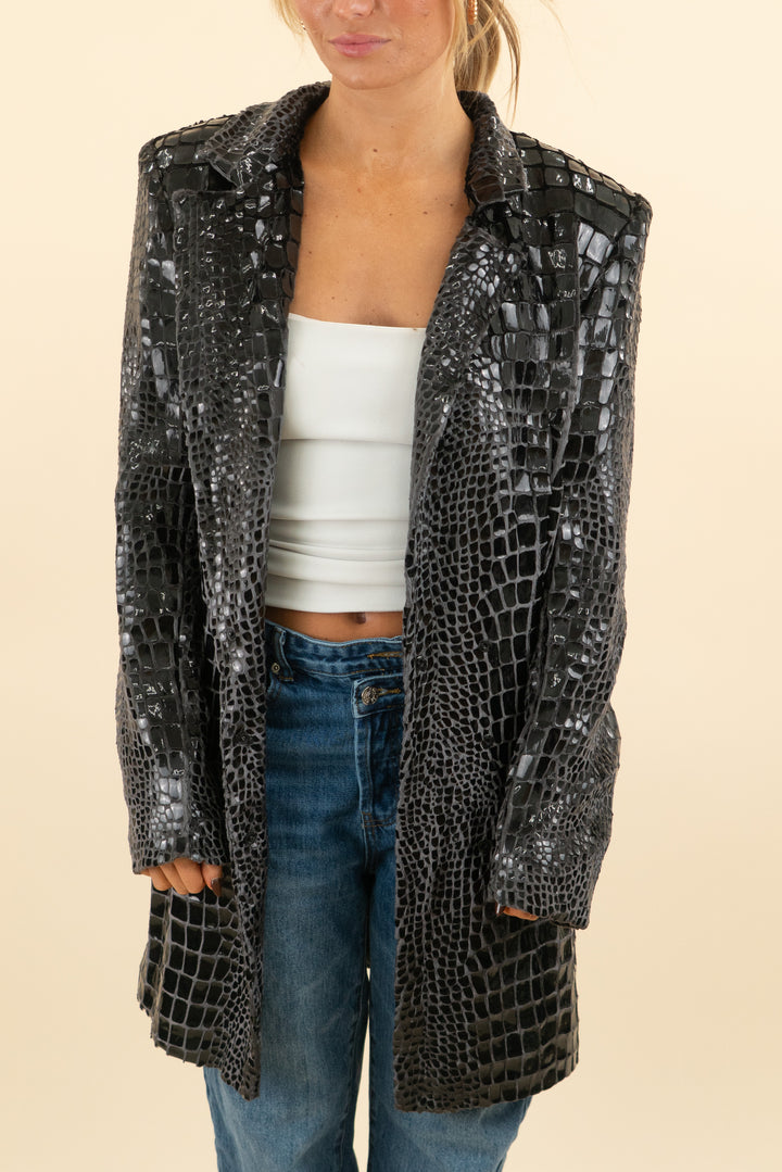 galia lahav black snakeskin textured coat nwt (38; retail $1,850)