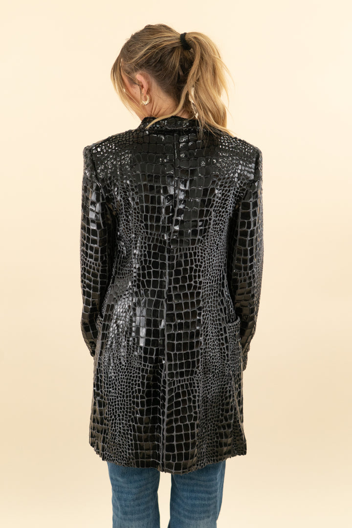 galia lahav black snakeskin textured coat nwt (38; retail $1,850)