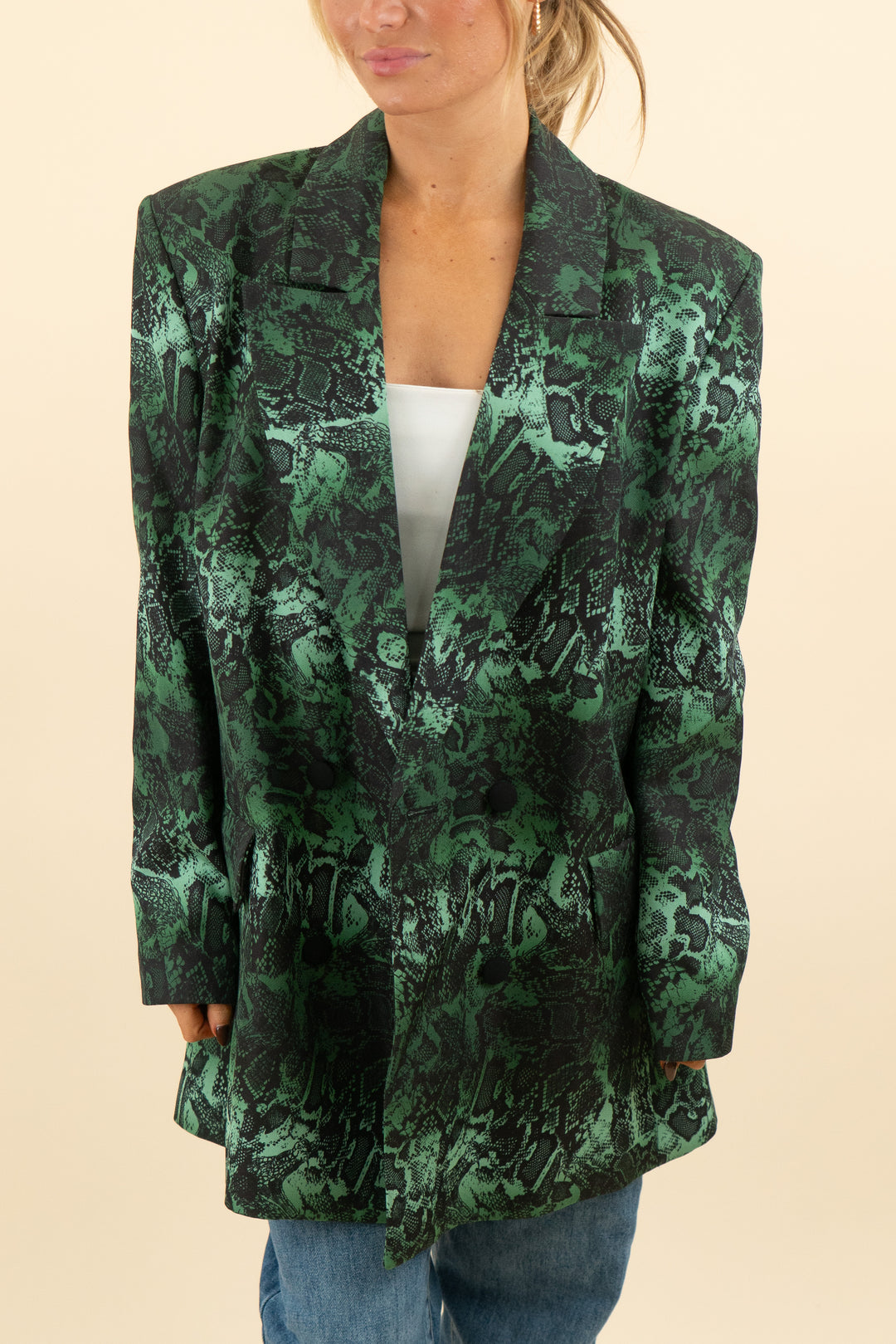 marcell vonberlin green black snakeskin printed coat (m; retail $900)