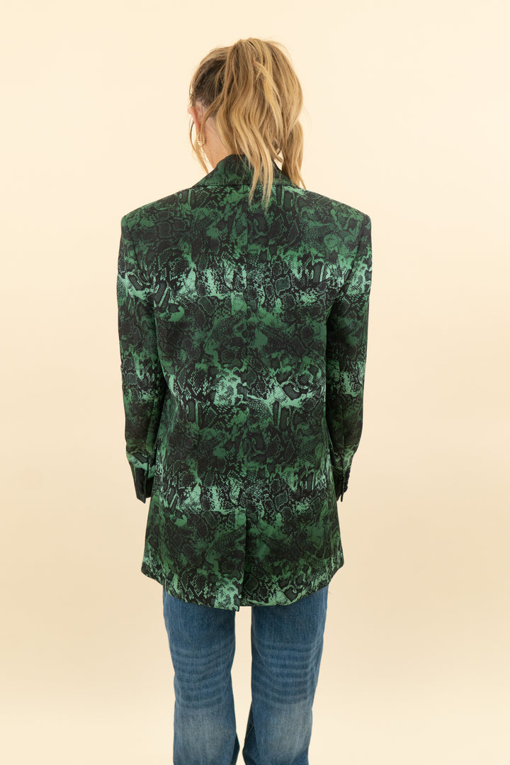 marcell vonberlin green black snakeskin printed coat (m; retail $900)