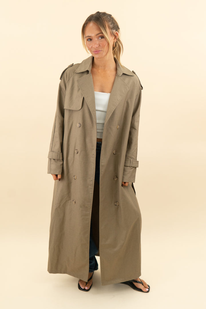 lioness tan trench coat (s; retail $125)