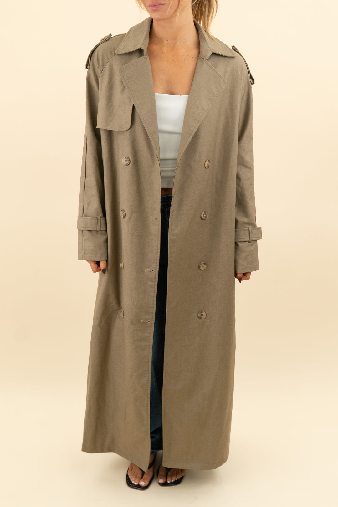 lioness tan trench coat (s; retail $125)