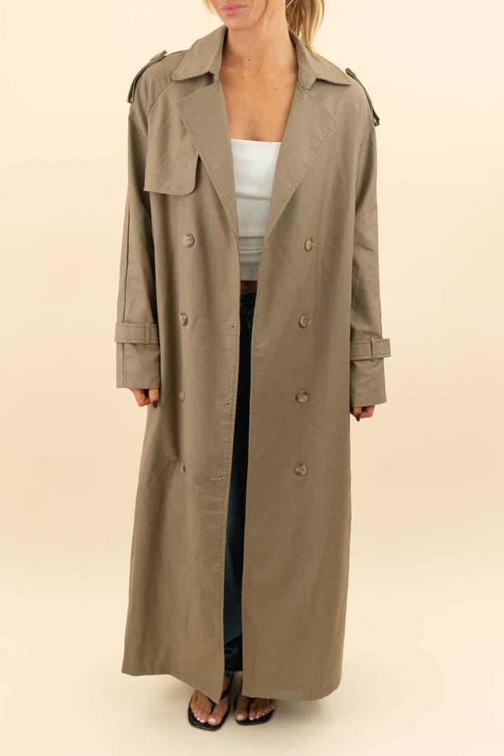 lioness tan trench coat (s; retail $125)