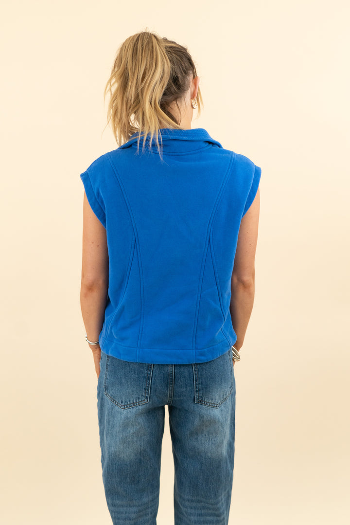 spanx royal blue quarter zip vest (s; retail $148)