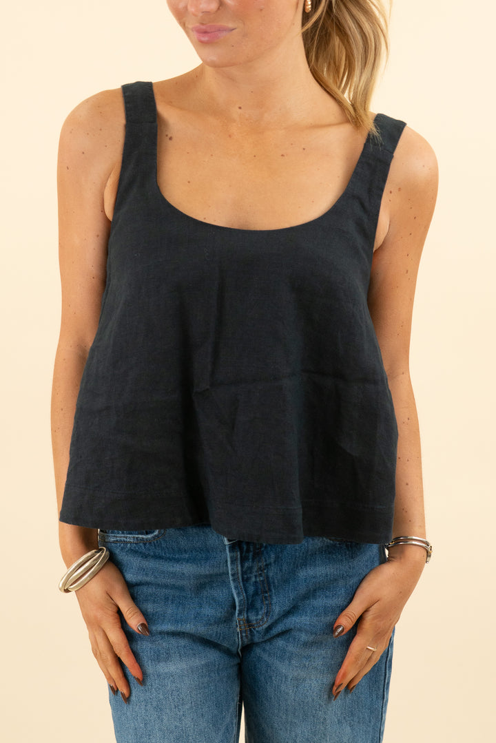 athleta black linen tank top (xs; retail $65)