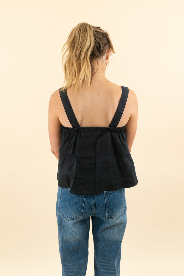 athleta black linen tank top (xs; retail $65)