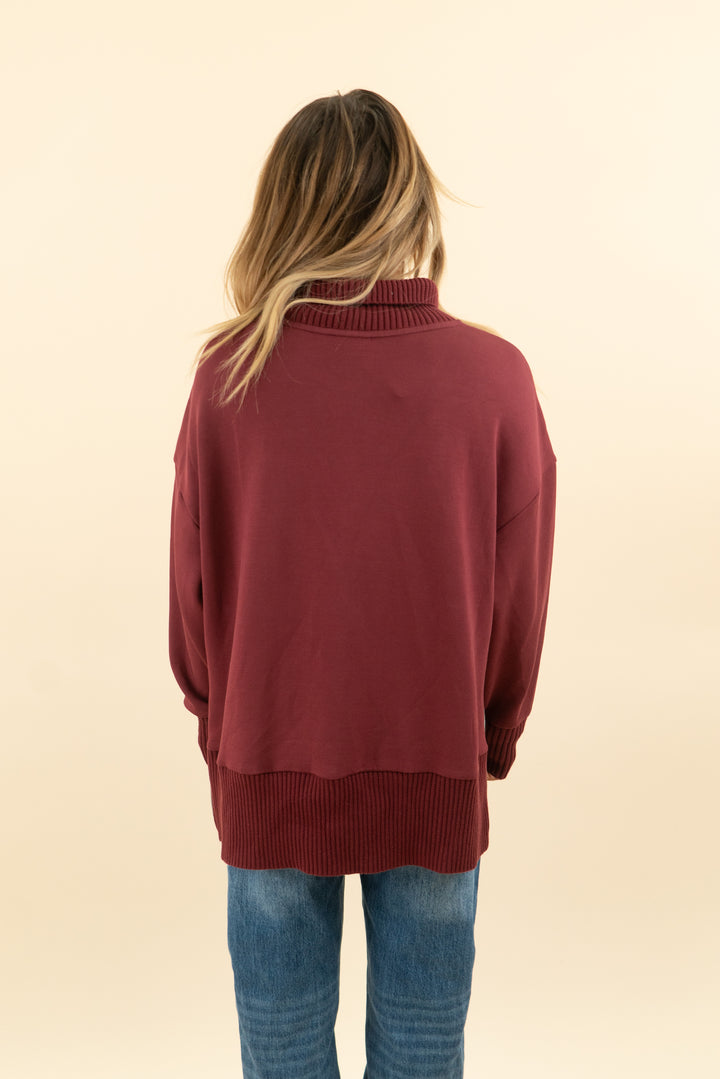 varley burgundy turtleneck pullover with zipper sides (s; retail $128)