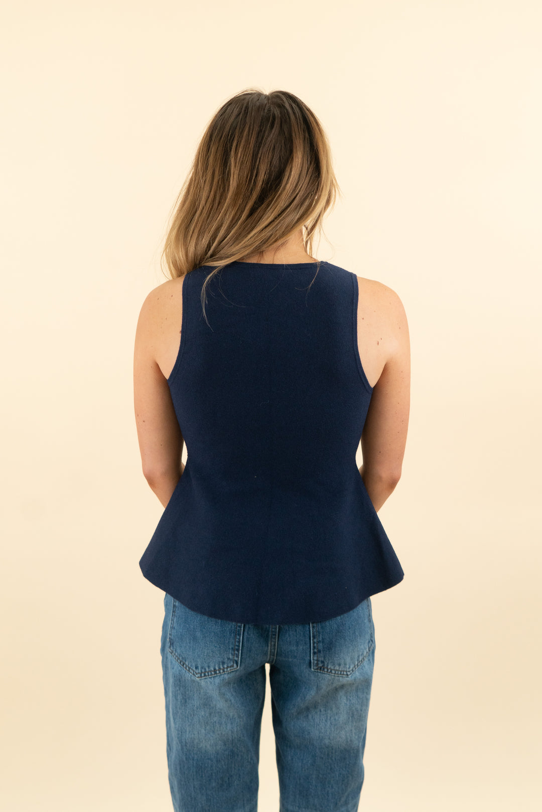 babaton navy blue knit peplum top nwt (xs; retail $88)