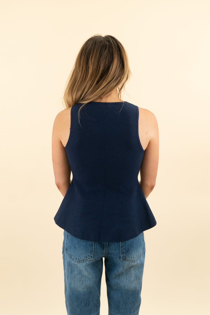 babaton navy blue knit peplum top nwt (xs; retail $88)
