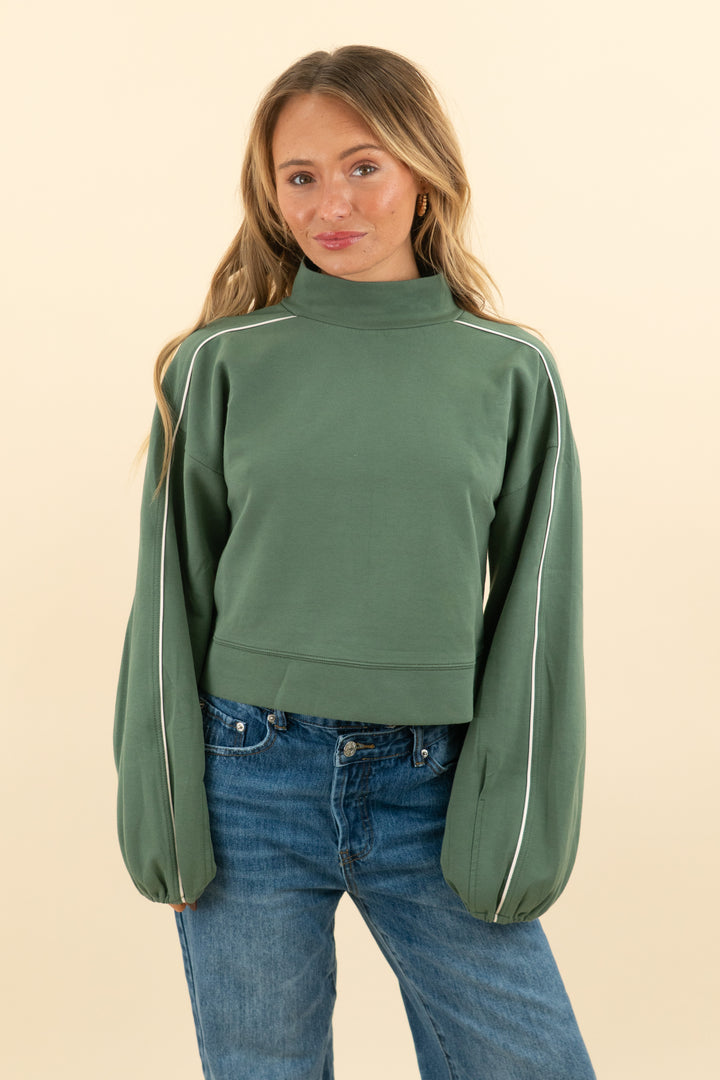 daily practice forest green long sleeve mock neck track top nwt (s; retail $118)