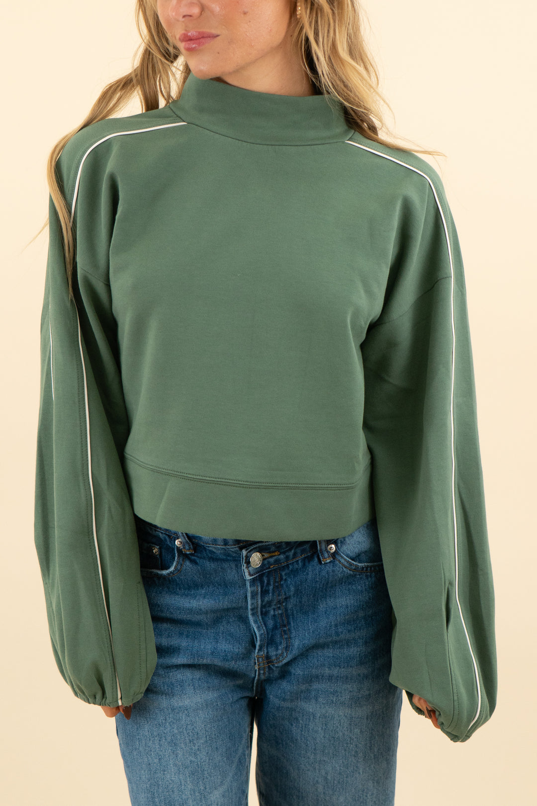 daily practice forest green long sleeve mock neck track top nwt (s; retail $118)