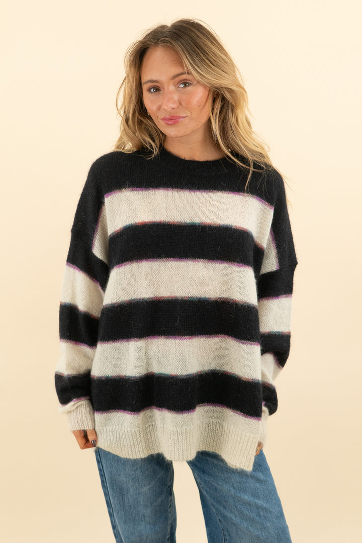 isabel etoile black cream striped sweater (italian 36; retail $554)