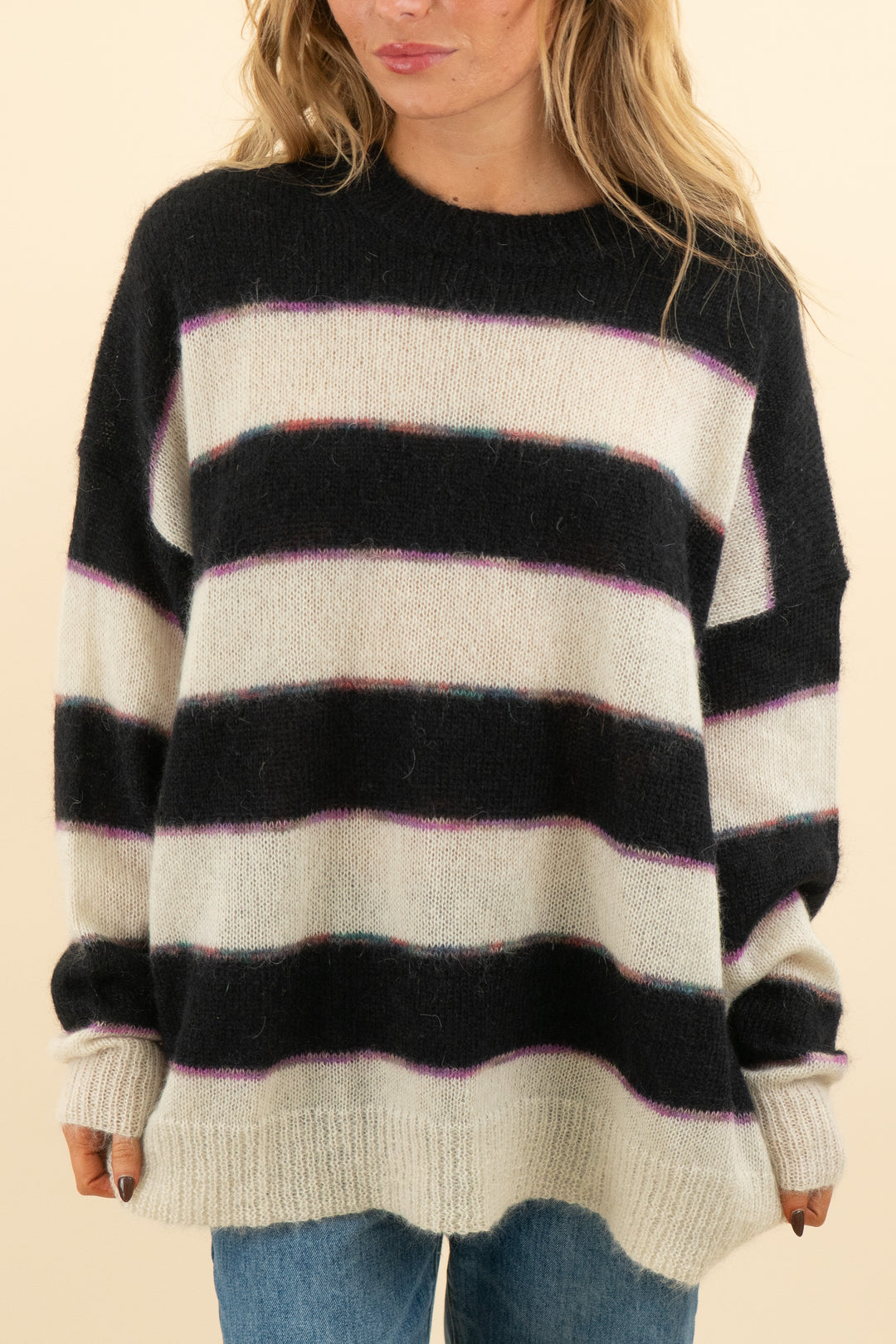 isabel etoile black cream striped sweater (italian 36; retail $554)