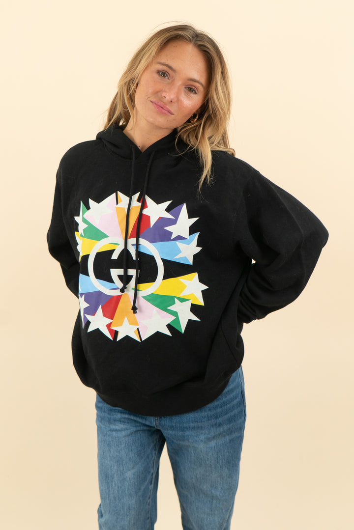gucci black rainbow stars hoodie (s; retail $988)