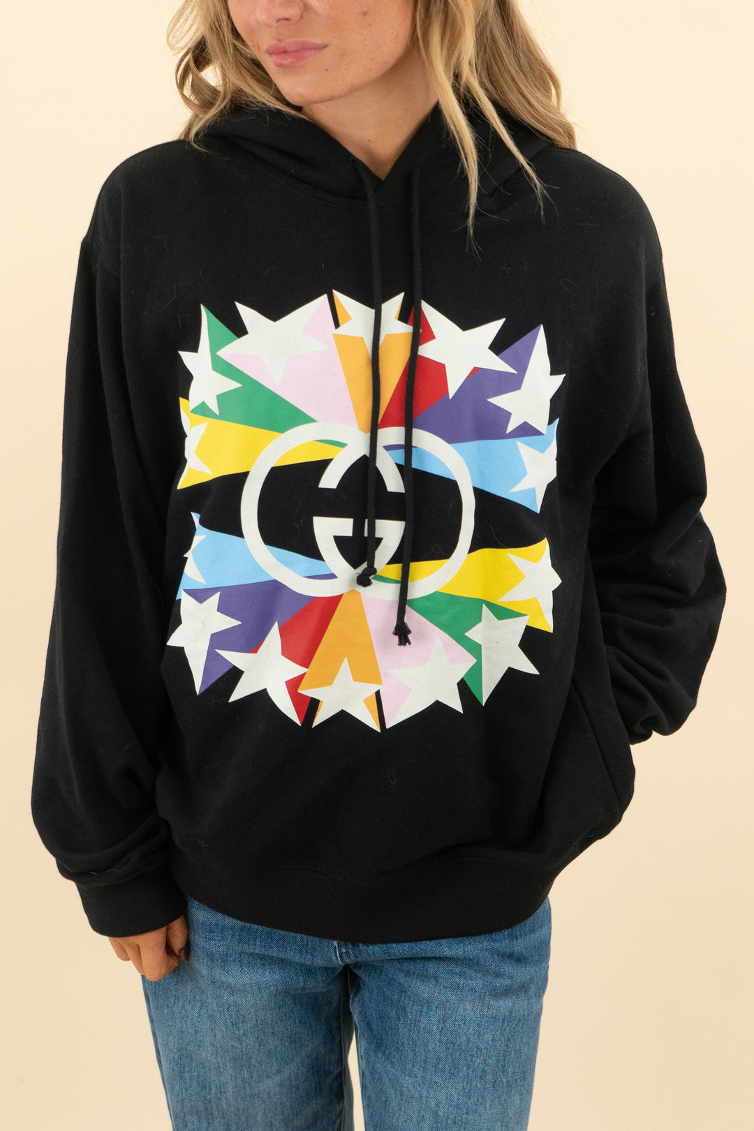 gucci black rainbow stars hoodie (s; retail $988)