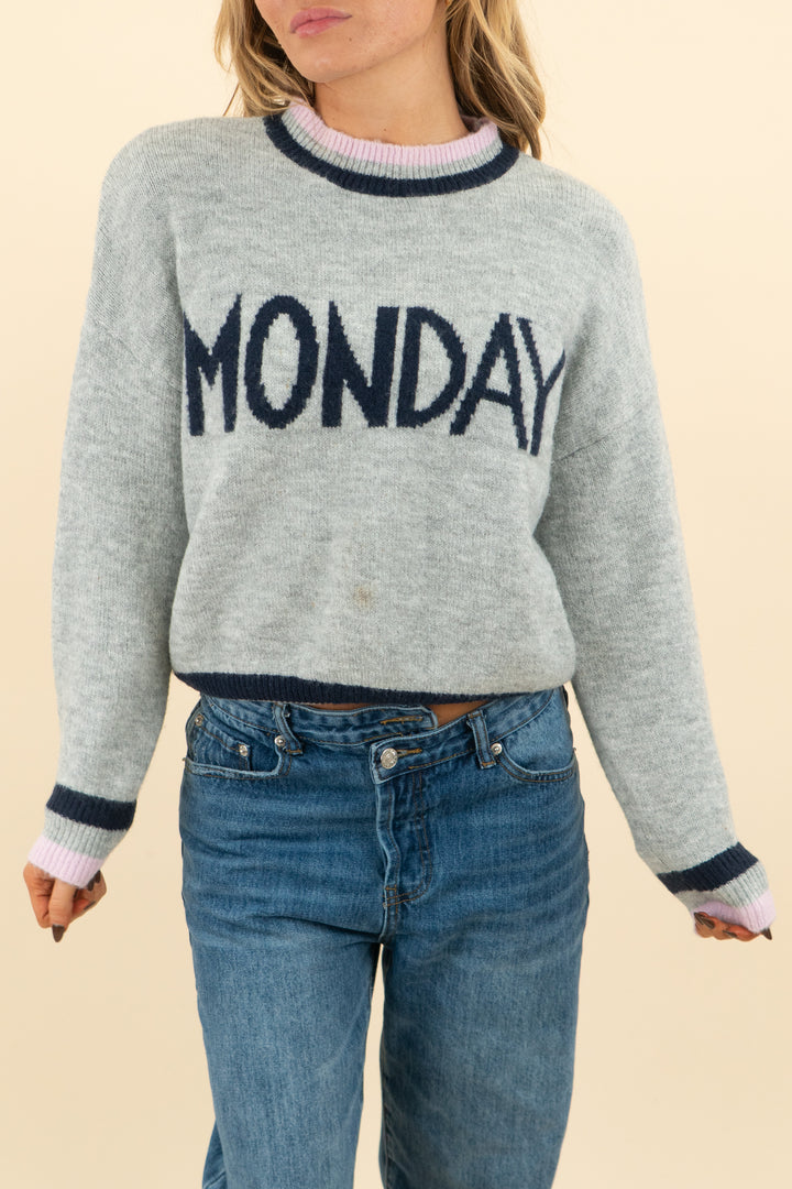 code x mode gray "monday" sweater (s; retail $45)