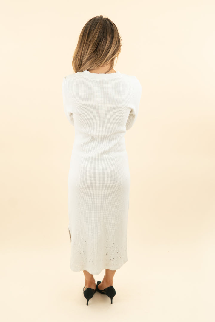 cotton citizen white waffle weave long sleeve midi dress (l; retail $268)
