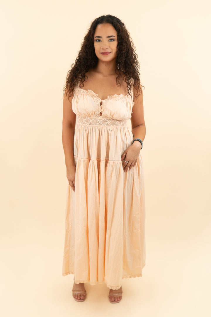 doen apricot crochet maxi dress (l; retail $328)