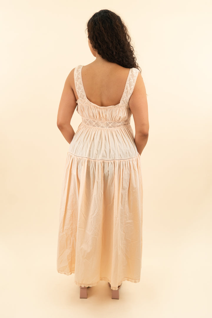 doen apricot crochet maxi dress (l; retail $328)