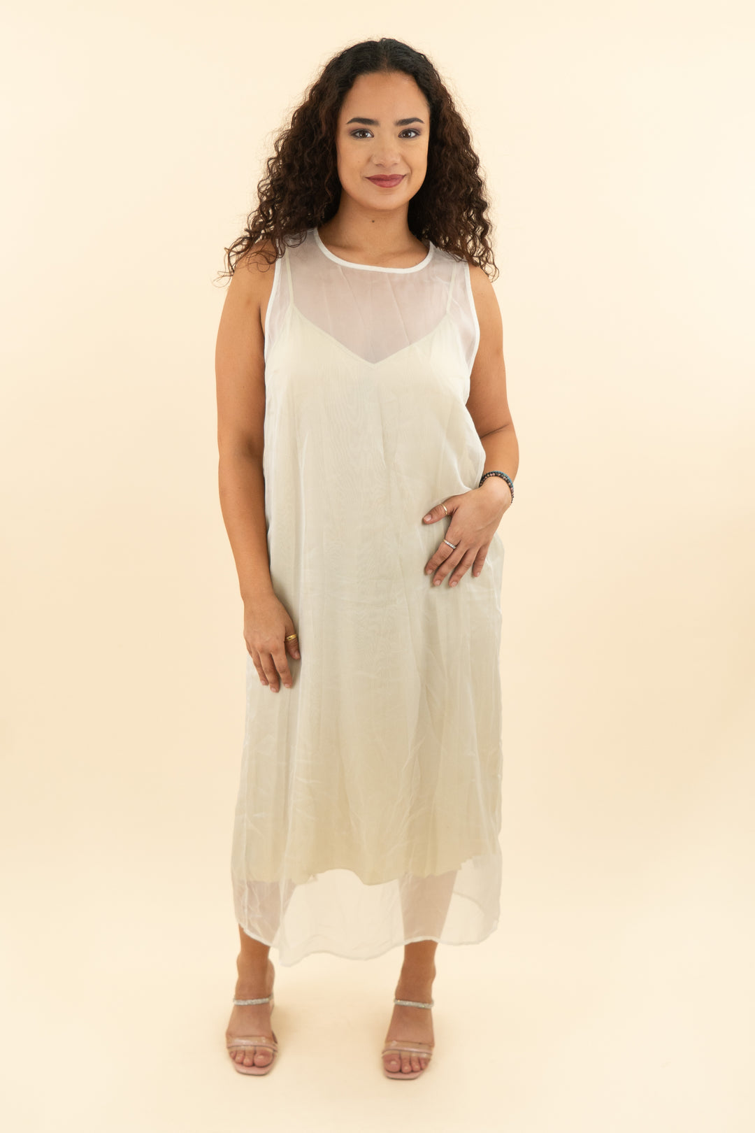 sunday in brooklyn sheer dress w/ back slit (l; retail $138)